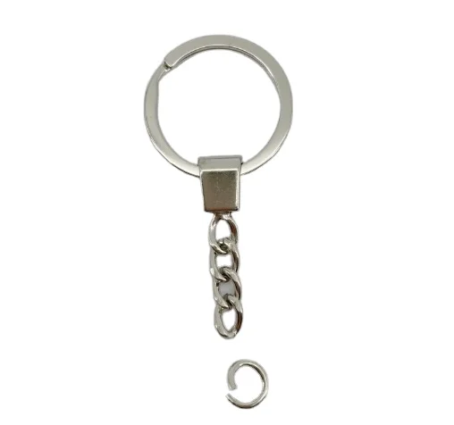 25mm 30mm Zinc Alloy Flat Keychain Key Ring Loop Key With Flat Split Ring Diamond Sliding Key Chain