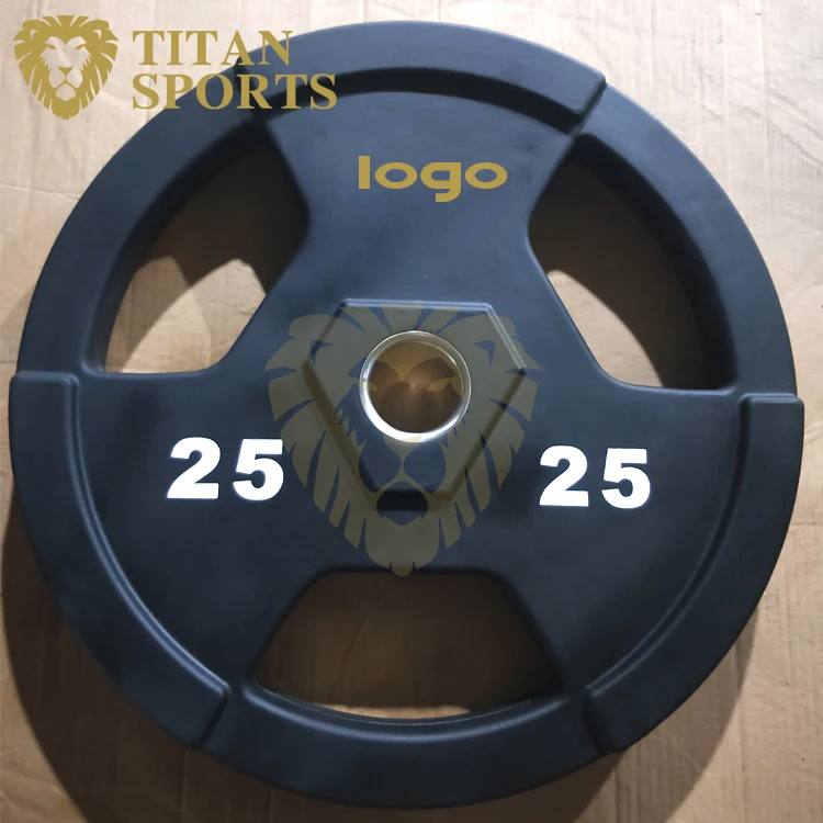 Free Weight Three Grips Urethane Bumper Plate PU  Polyurethane Tri Grip Weight Plate