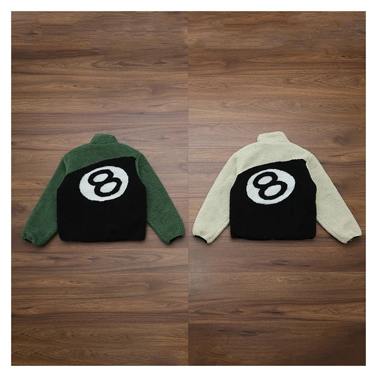 reversible sherpa fleece wholesale fur streetwear hip hop branded teddy outdoor polar print 8 ball winter sherpa jacket for men