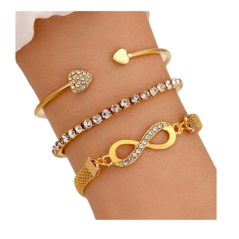 Design Creative Retro Simple Three Piece Set Ladies Infinity Love Open Bracelet Lucky 8 Number Bracelet For Women
