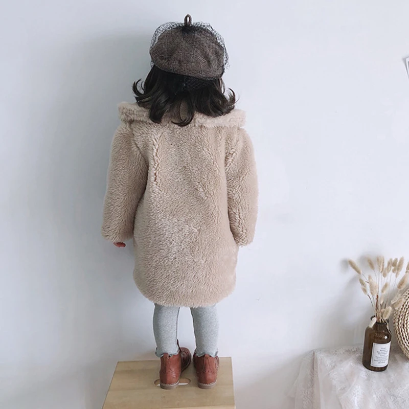 2022 Faux Fur Baby Girls Coats Winter Warm Kids Jacket Thick Fleece Children Outerwear Windbreaker Toddler Girl Snowsuit Clothes