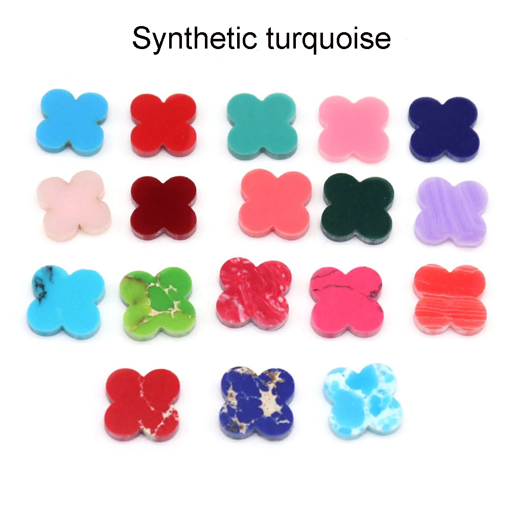 Factory Price Wholesale Four Leaf Clovers Synthetic Green Malachite 10mm 12mm 4 Clovers Malachite Stone with 1mm Thickness