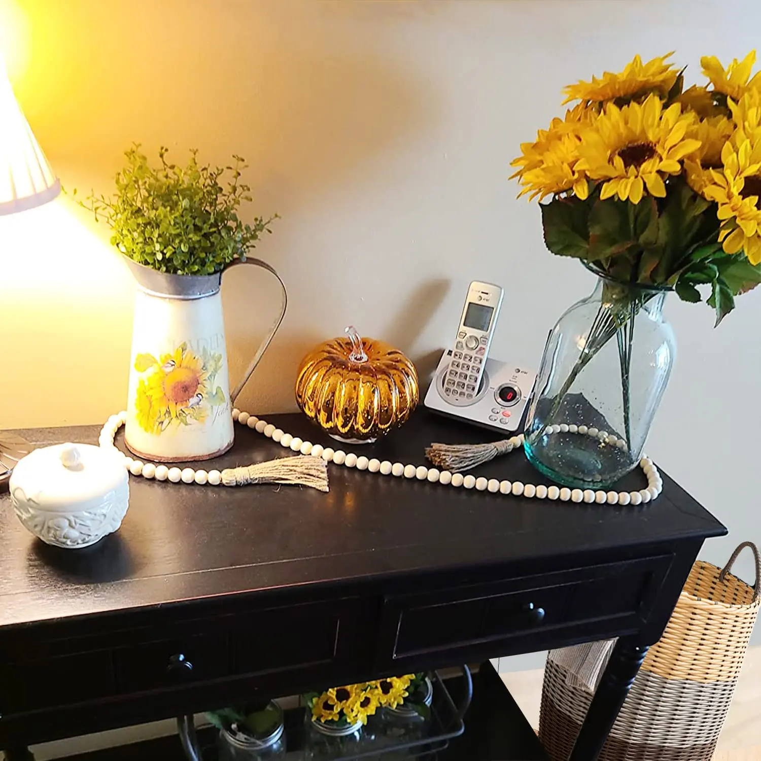 58in Wood Bead Garland with Tassels Farmhouse Beads Rustic Nature Country Decor Prayer Boho Beads Wall Hanging Decoration