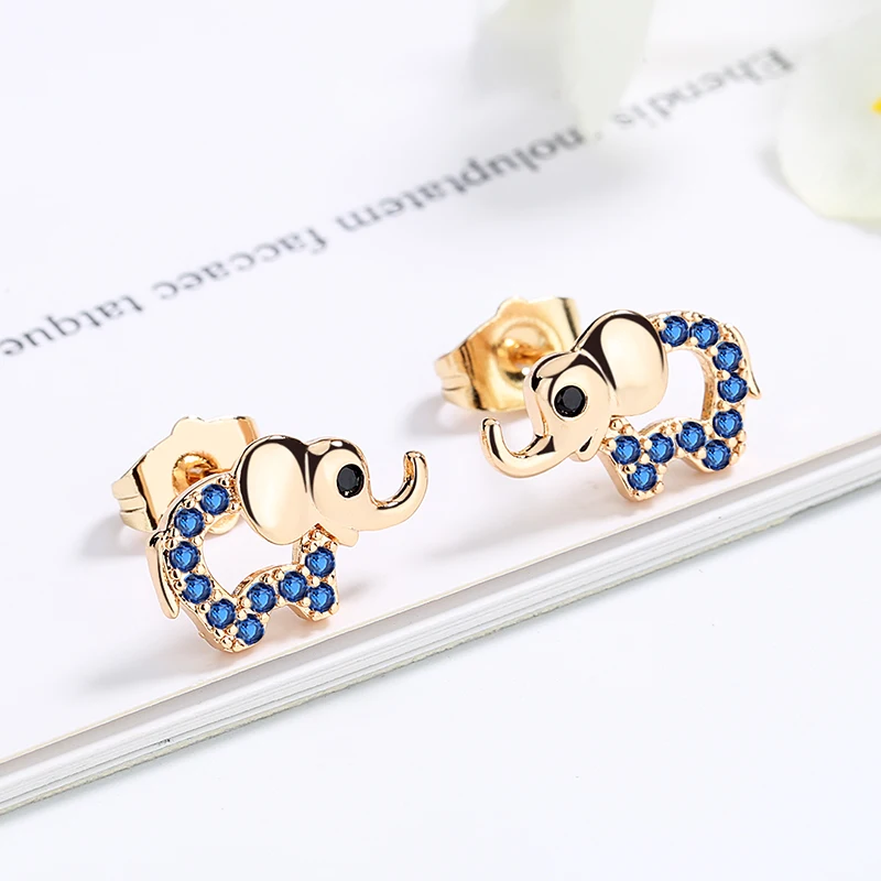 hollow animal kawaii cute cz elephants earring cubic zirconia gold plated wholesale women stud earring aretes fashion jewelry