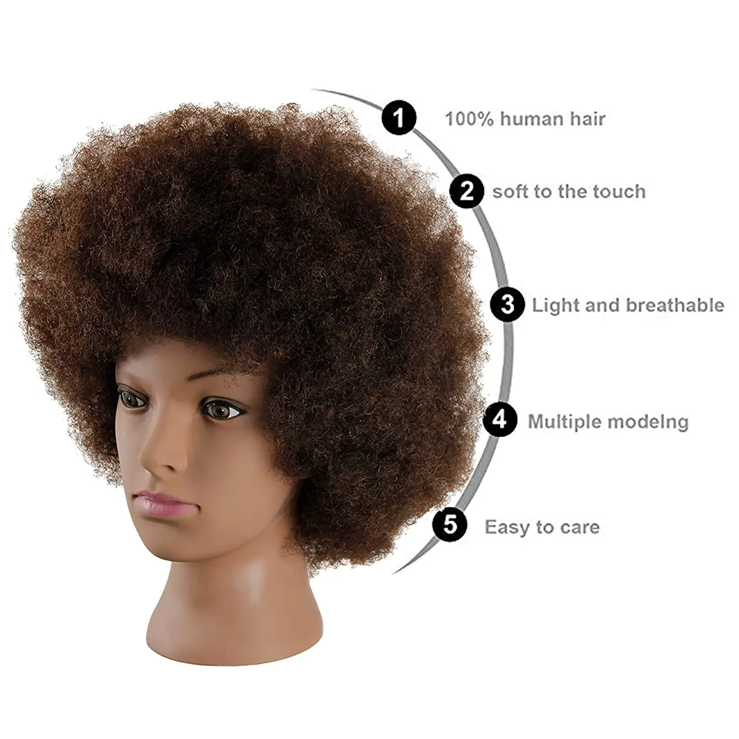 Hair Mannequin Cosmetology Doll Head Tight Curls Hair-styling Practice Head Hairdress Manikin Training Head