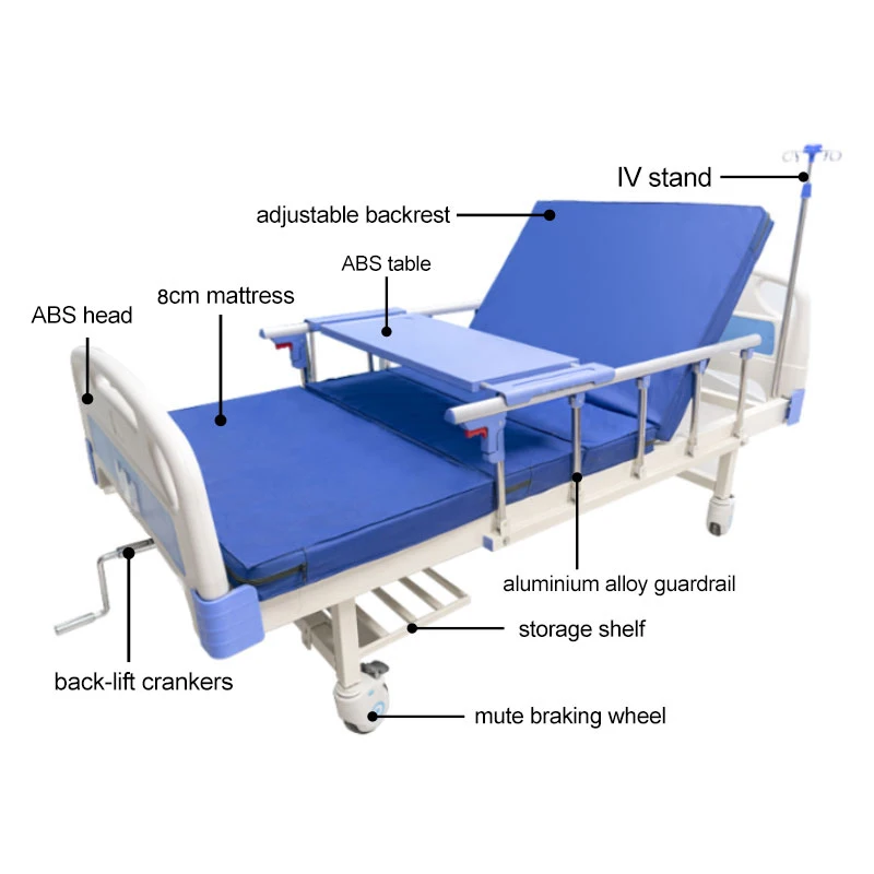 Профессиональное больничное использование A109 ABS односпальная ручная кровать с синим натяжным обеденным