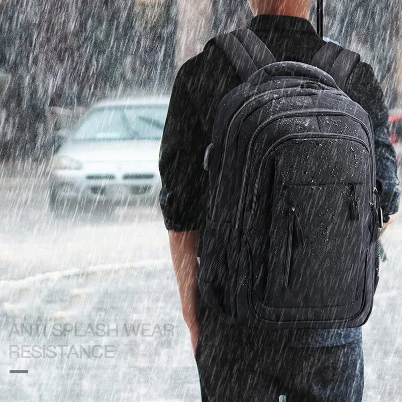 Water Resistant Oxford Cloth College School Business Laptop Backpack Bag with USB Charging Port and Earphone hole