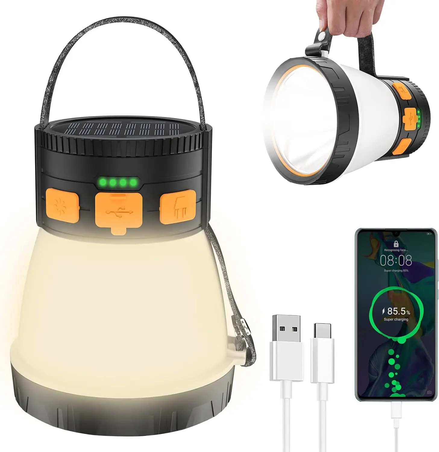 1500 Lumens LED Camping Lantern  Camping Lantern Rechargeable with Solar Panel ChargingWaterproof 8 Light Modes7500mAh