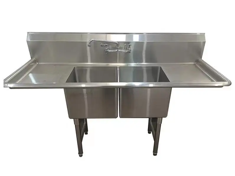 Commercial Kitchen Equipment Suppliers Three Compartment Sink 304 Stainless Steel Restaurant Industrial Sink with Two Drainboard