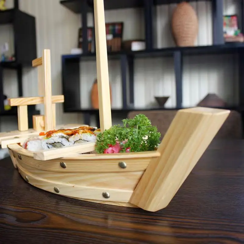 Hot sale popular Wooden Sushi Boat Serving Tray Boat Plate for Restaurant or Home