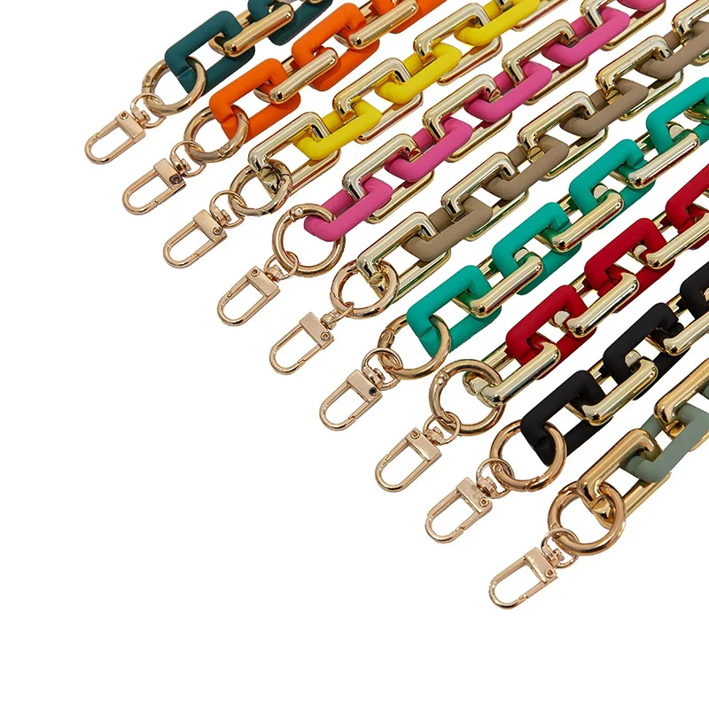 Fashion DIY Colorful Rubber Acrylic Mobile Phone Case Chain Strap Charm Rectangle Purse Link Handle Chain