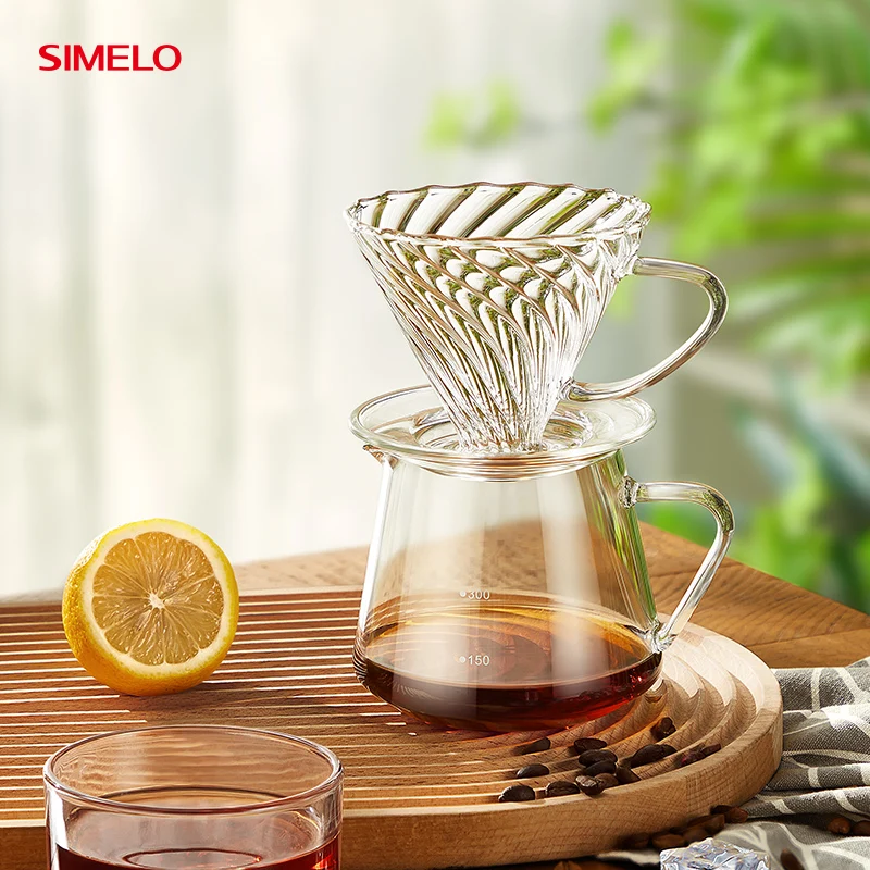 SIMELO V02 superior quality High borosilicate glass Storm Spiral Pattern Glass Filter Cup Coffee Dripper