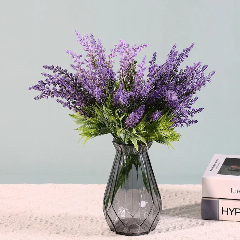 Simple Design Plastic Branches Artificial Purple Lavender Office Desktop Decoration Artificial Flowers