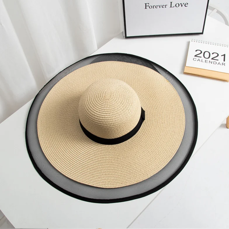 Women Broad Brim Beach Hat Summer Resort Sun Hat Foldable Straw   Hat