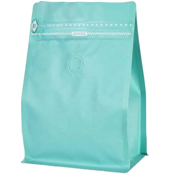 Blue Kraft Paper Coffee Bags with One Way Degassing Valve Resealable Coffee Pouches with Flat Bottom  Zipper