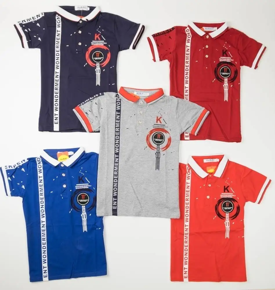 stock wholesale Stylish kids summer clothing Print Design Leather label baby boy polo shirts 100% cotton kids t shirt