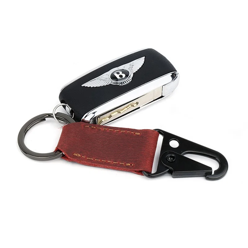 Crazy Horse Genuine Leather Keychain Key Fob Holder With Carabiners Handmade Gift