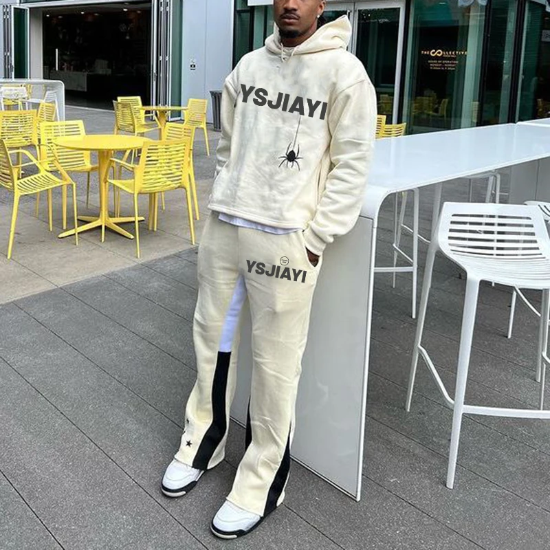 Custom logo Stacked Sets Sweat Suits men Two Pieces Winter Flare Pants Sets hoodies Tracksuits sweatsuit for Men