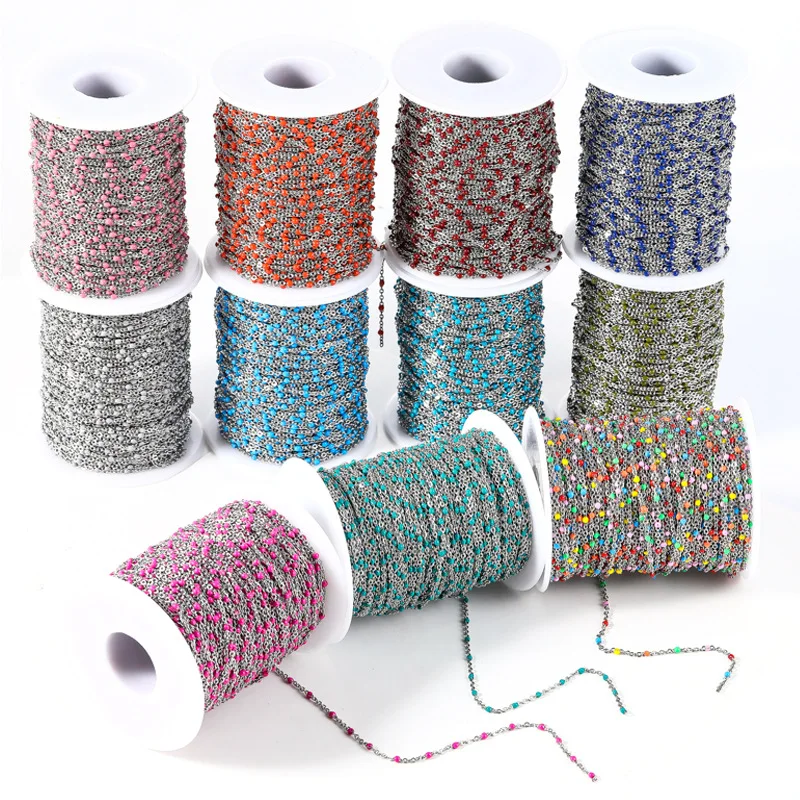 Multicolor Handmade round link chain colorful enamel bead chain Stainless Steel Chain roll for jewelry making