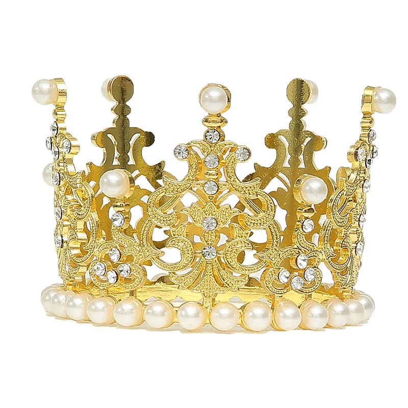 Queen Hair Jewelry Children Birthday Party Cake Crown Pearl Full Circle Round Crown Weeding Bridal Tiaras