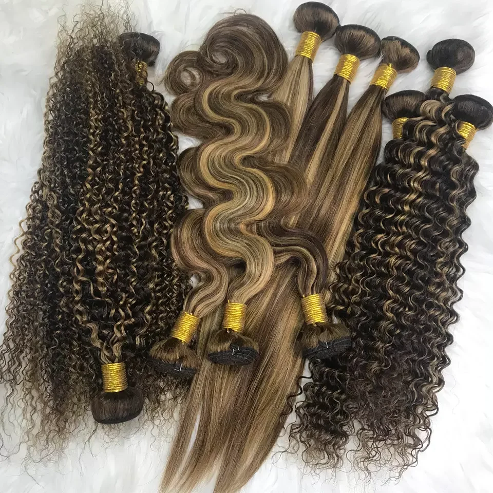 Wholesale support customized service Brazilian Hair extension cheap bone straight piano color ombre virgin human hair bundles