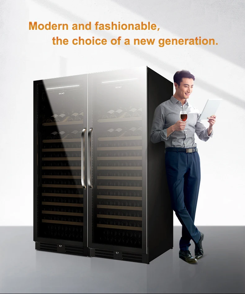 Free standing Morden Big Tall Led Display Vertical Glass Door Front Wine Dual Zone Cooler Cellar Red Wine Fridge