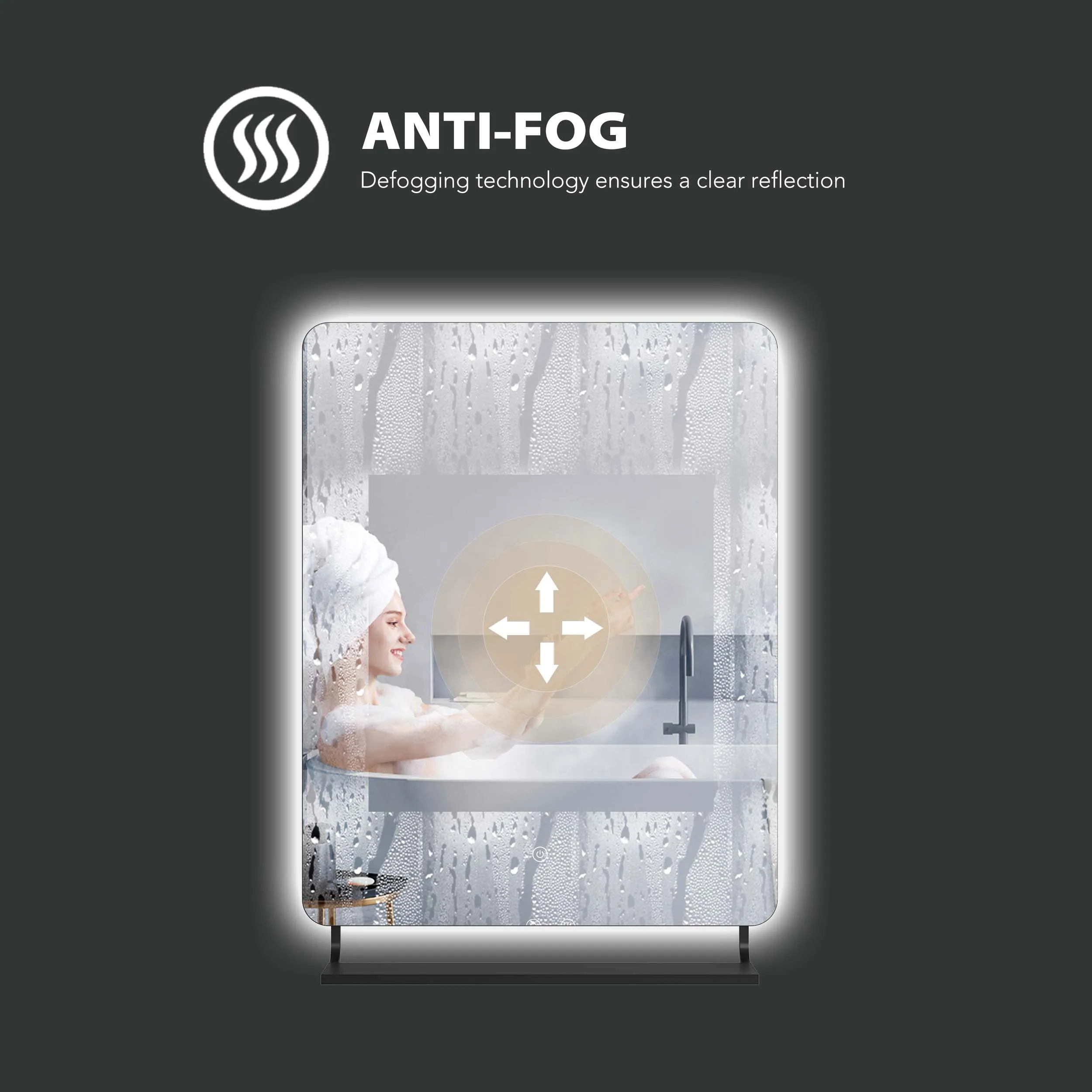 Smart Modern Wall 500 X 700 Hotel Anti Fog Backlit Storage Black Vanity Frameless Bathroom Mirror Shelf Led Light With Shelves