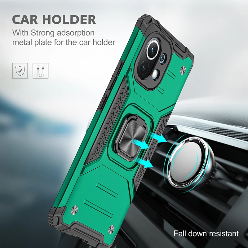 Leyi Stand Car Magnetic Mobile Phone Accessories Back Cover with Ring Holder Shockproof Case for Xiaomi MI 11 7 Days