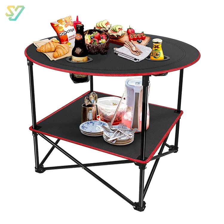 SY wholesale Camping Table Folding Picnic Table with 4 Cup Holders Collapsible Portable Tables Folding with Carry Bags for BBQ