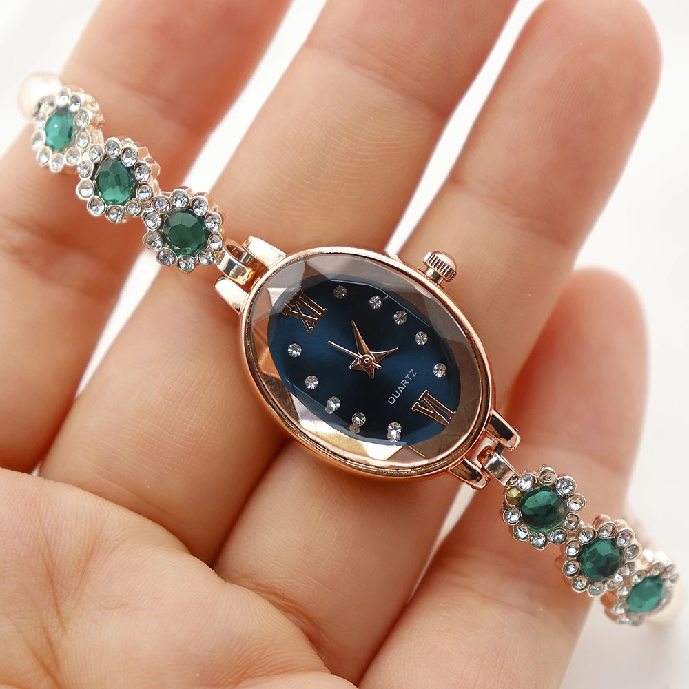 2024 Hot top Luxury diamond stone rose gold two in one bracelet watch women fashion watch ornament bracelet watch