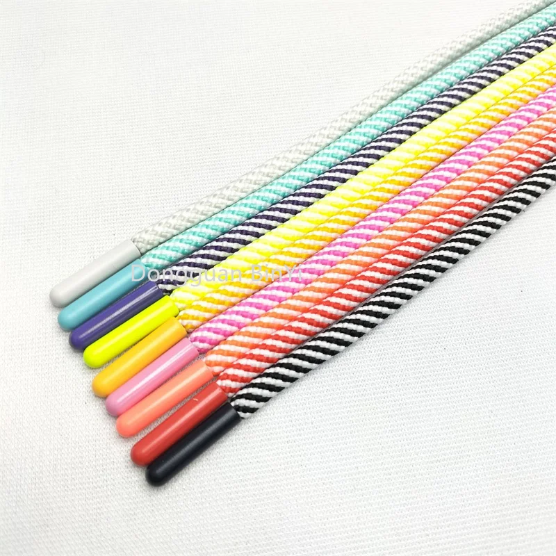 1000 Colors Wholesale 10MM Customized Metal Tips Flat Braided Drawcord Polyester Round Rope With Plastic Tips For Pants