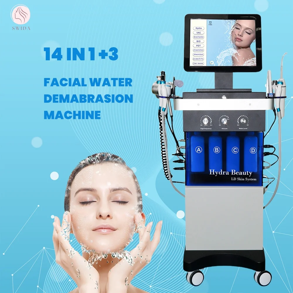 2024 14 in 1 Hydra Beauty Skin Care System OEM ODM Microdermabrasion Aqua Peel Machine Head Nose EU/US/CN Plug Facial Skin Care