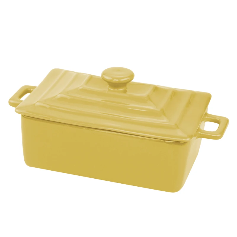 Rectangle Ceramic Ramekin Bowls Kitchen Creme Brulee Ramekins Restaurant Dessert Bowl with Lid And Double Handles