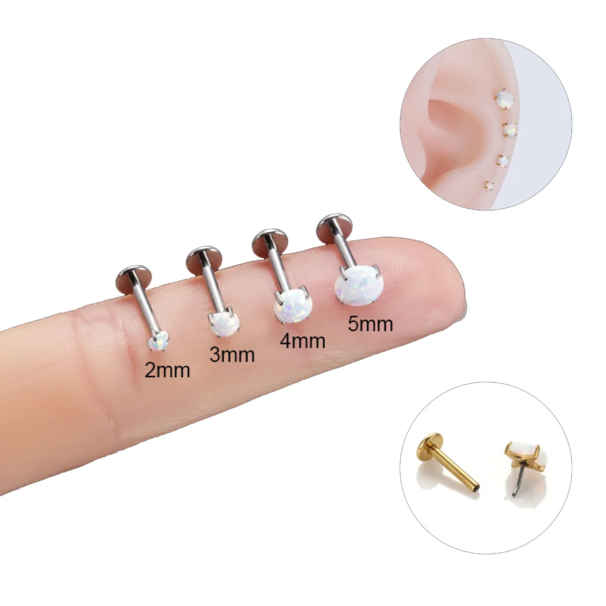 ASTM F136 Titanium Opal Lip Piercing Stud Women Piercing Jewelry G23 Titanium Threadless Push In Top Tragus Cartilage Earring