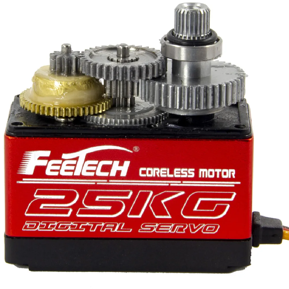 Feetech 7.4V High Torque 25kg.cm Digital Servo Unisex Steel Gears with Red Aluminum Middle Case Coreless Motor FI7625M for Cars