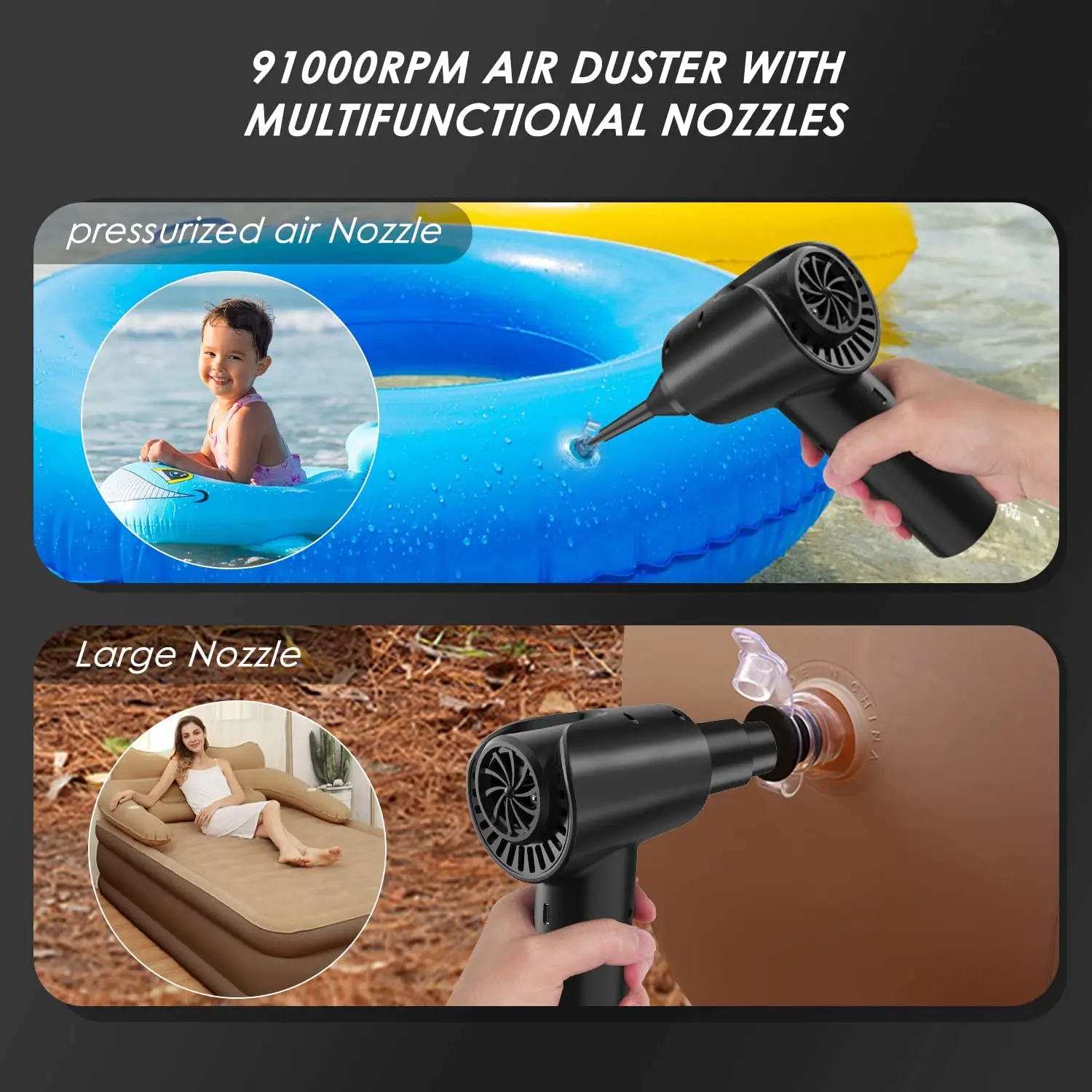 Compressed Air Duster 51000RPM 6000Mah Battery Computer Keyboard Cleaning Kit Electric Reusable Cordless No Canned Air Duster