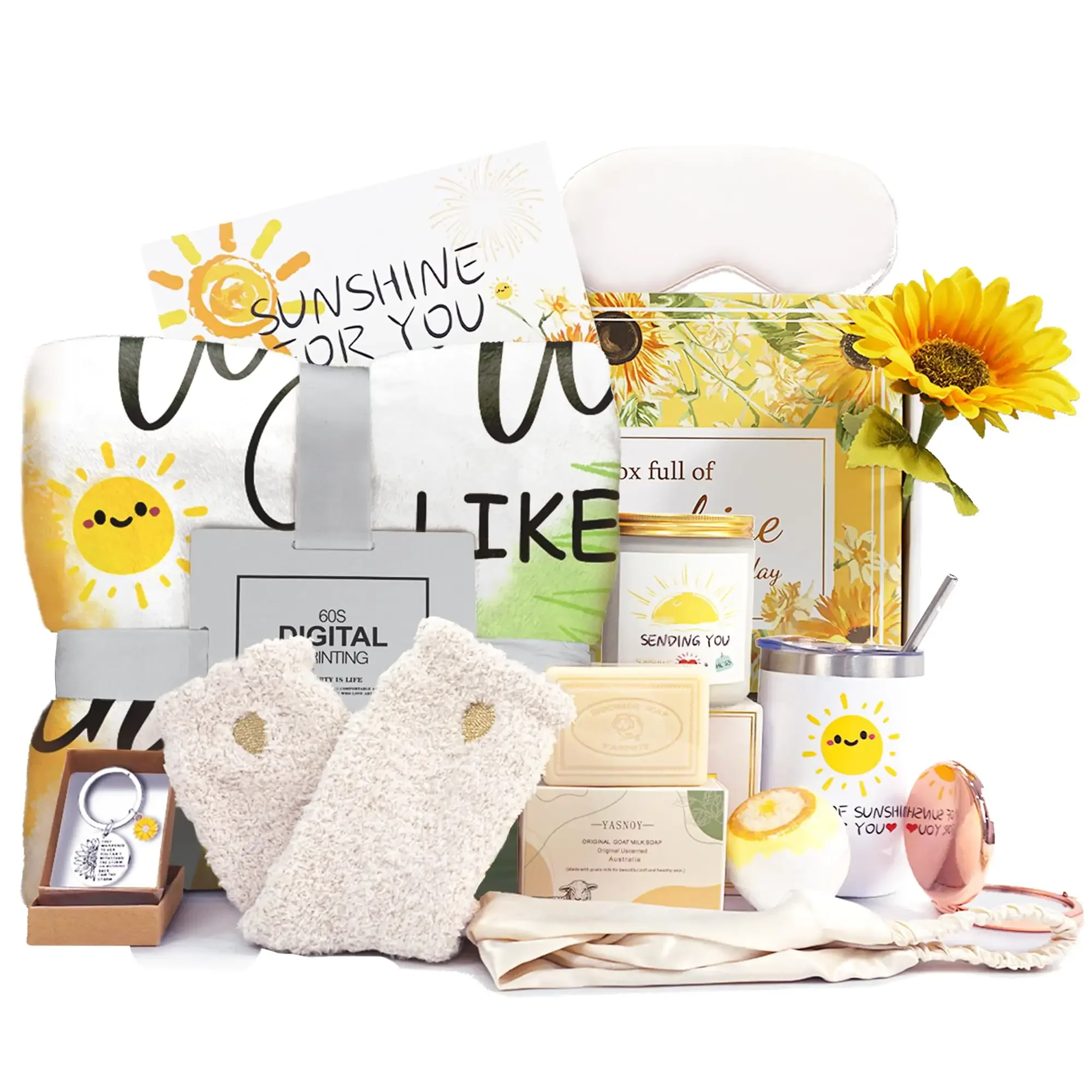 2024 Sunshine Get Well Soon Gifts Basket Care Package Birthday Gifts with Inspirational Tumbler 12pcs Sunflower Gifts