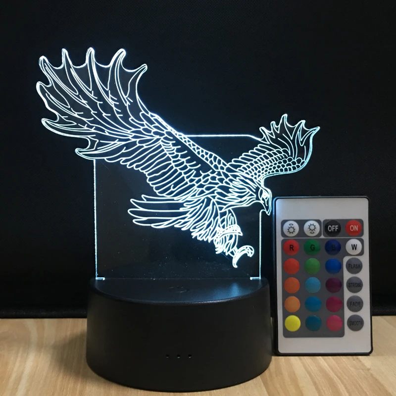 3D Eagle USB Night Light LED Remote Control Table Lamp Illusion 16 Colors Battery Desk Lamp