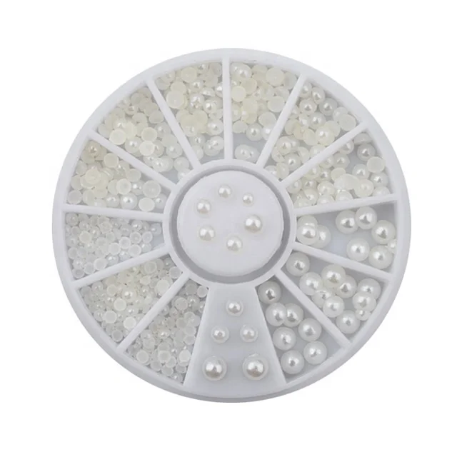 
1200 Nail Art Tips Pearl Rhinestones 5Sizes + Wheel 