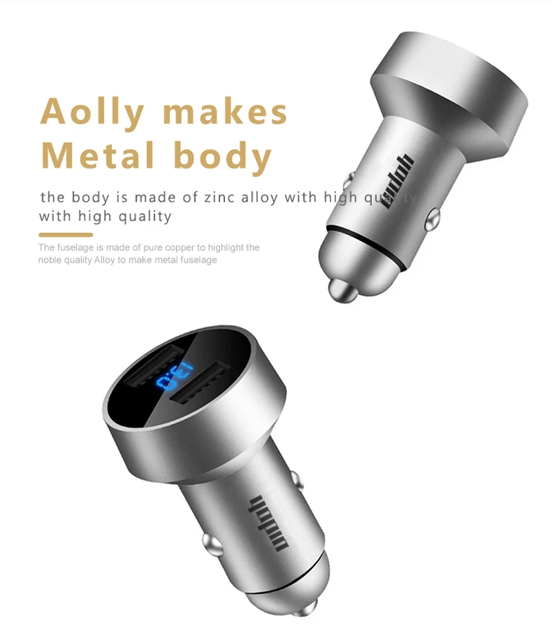 Car Charger For Cigarette Lighter Smart Phone USB Adapter Mobile Phone Charger Dual USB Digital Display Voltmeter Fast Charging