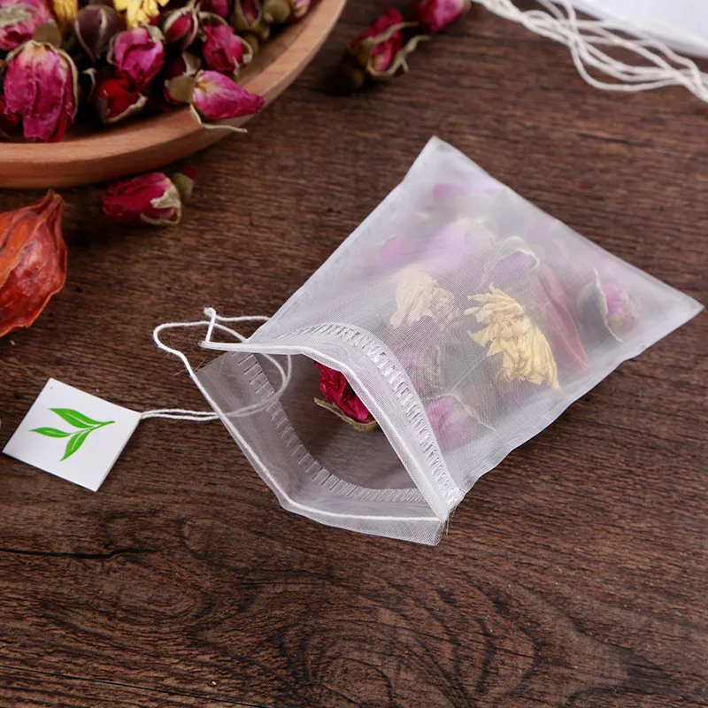 High Quality Nylon 5*6cm drawing line tea bag  disposable filter tea slag bag flower tea powder seasoning bag