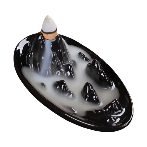 Ceramic Backflow Incense Burner Sandalwood Tea Fir Scented Waterfall Incense Cones Relaxation Purification Meditation Yoga Gift