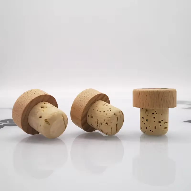 Electroplating T Shape Bar Top Cork With Plastic Wood Metal Zinc Alloy Cap Zamak For Wine Spirits Whisky Gin Bottle