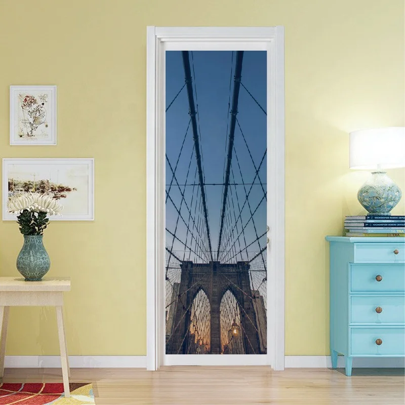 Custom door sticker 3D bridge design removable PVC waterproof self-adhesive room decor decal  door stickers vinyle wall sticker