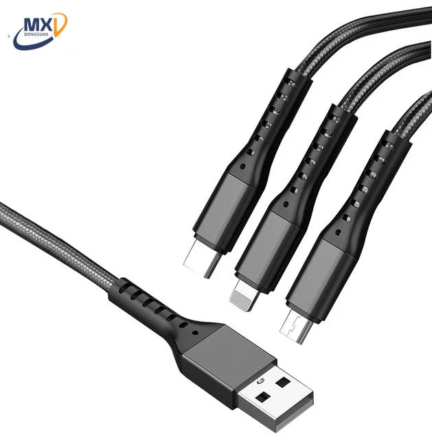 6A 66W Fast Charging 3 in 1 Cable  Micro  Cable Type C USB C Data USB Cable