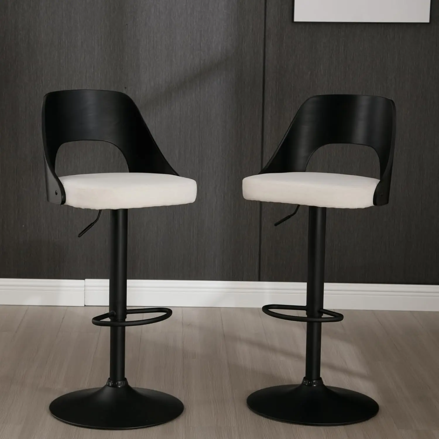Simple Comfortable Black PU Leather Bar Stool High Chair Kitchen Living Room Hotel Bedroom School Adjustable Plywood Features