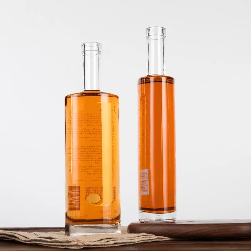 OEM ODM Silk Screen Printing Empty Clear Round 750ml 25oz Tequila Liqueur Alcohol Glass Liquor Bottle with Cork