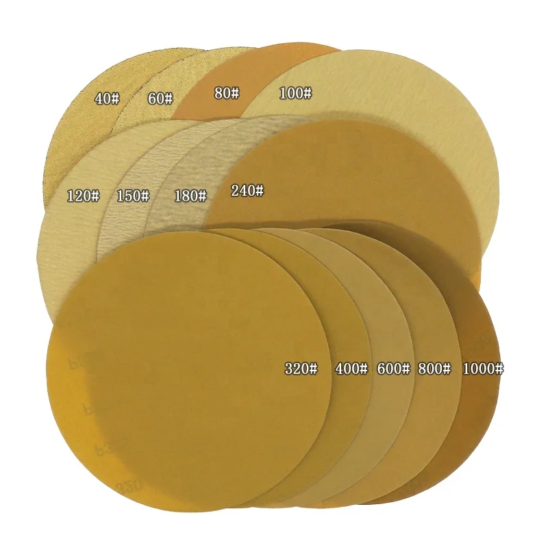 8Inch 200MM 40~1000 Grit RMC AP33M Hook and Loop Gold Disc Yellow Round Automotive Sanding Disc Gold Sandpaper