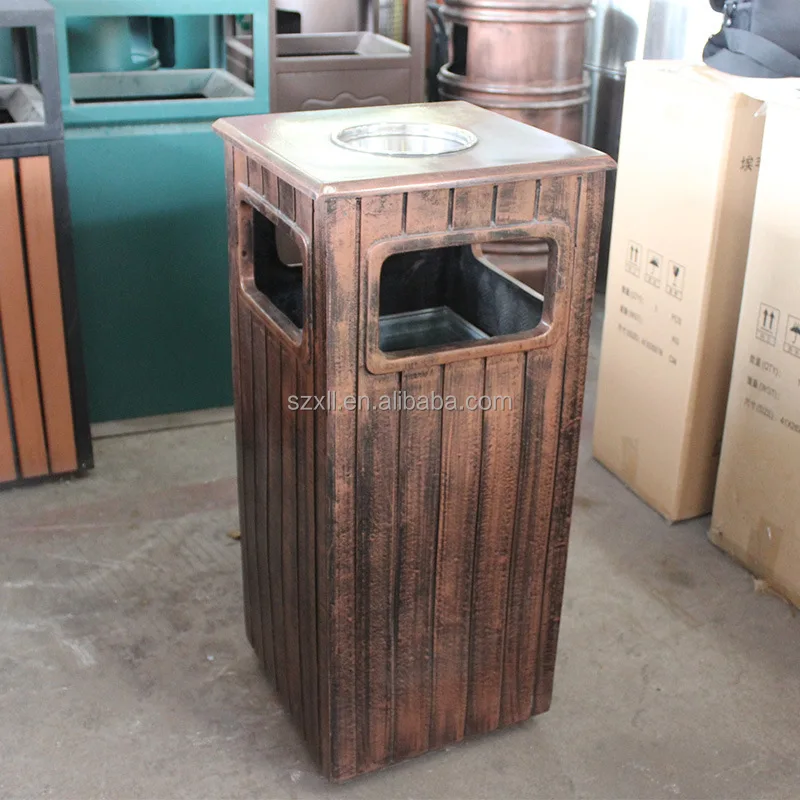 Customized fiberglass litter bin square single bin garbage bin antique purple copper garbage container for park garden use