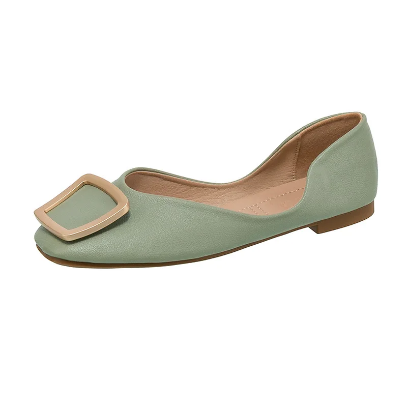 Custom Design Woman Apricot&Green Heelless Lightweight Soft Slip-on Lady Flat Shoes